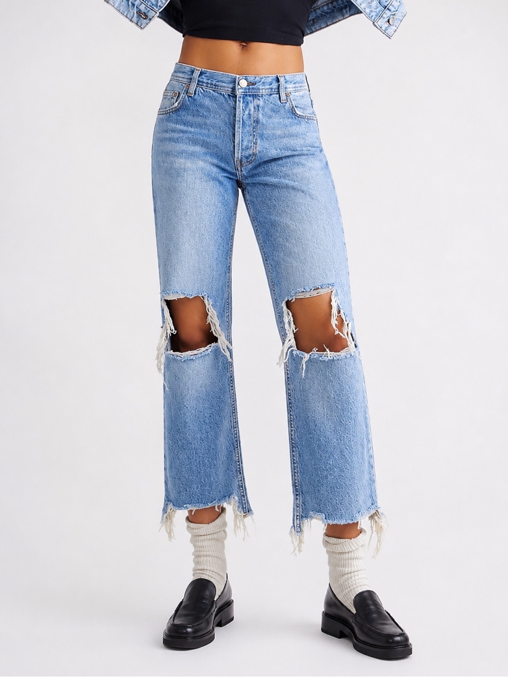We The Free • Distressed Knee Hole Straight Leg Crop Jeans (27)